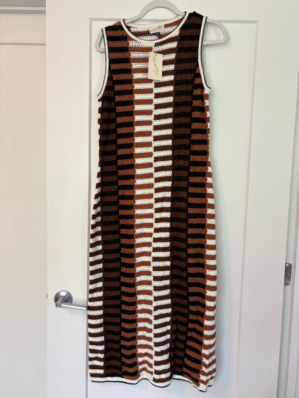 Universal Thread Brown White Crochet Maxi Dress Size L New With Tags